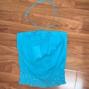 NWT Bebe Smocked Neck / Waist Halter Top with Sequin Detail